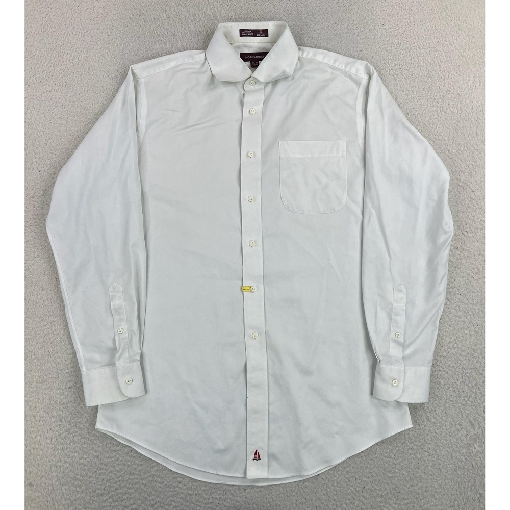 Nordstrom Dress Shirt Mens 15.5 34/35 White Smartcare Wrinkle Free Cotton LS